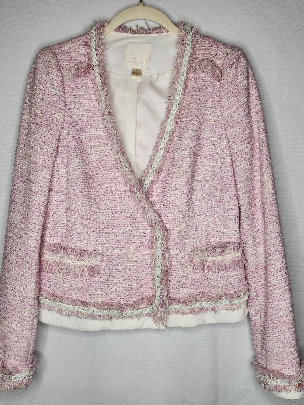 McGinn Pink Tweed Fringe-Trim Blazer